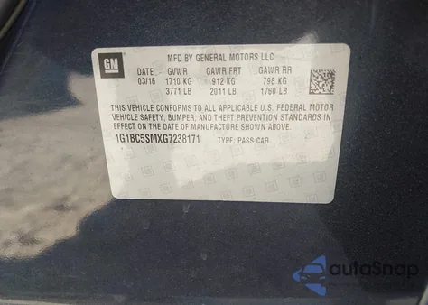 2016 Chevrolet Cruze Ls Auto z USA, uszkodzony, nr VIN 1G1BC5SMXG7238171